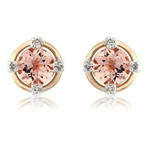 Gold 14K 10.40 Carats Morganite With Diamonds Studs Earrings - Gemstone Earring-harrychadent.ca