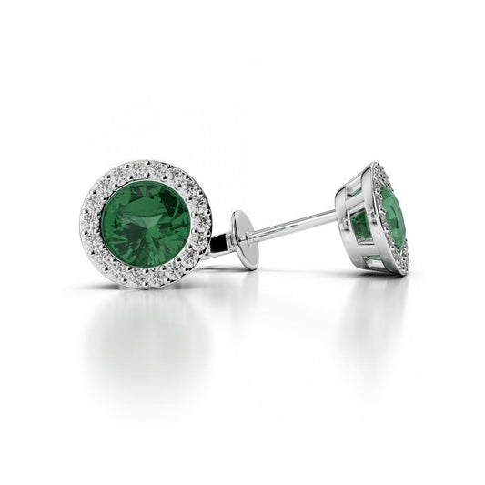 Green Emerald And Diamond 4 Carats Stud Earrings 14K White Gold - Gemstone Earring-harrychadent.ca