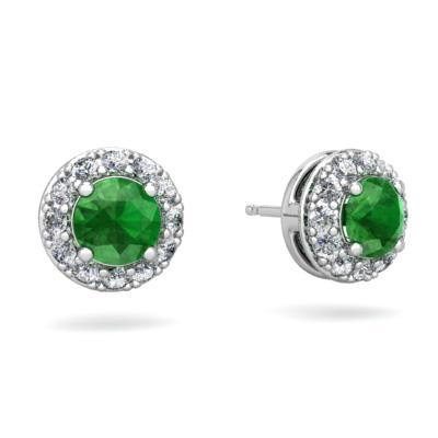 Green Emerald And Diamonds 5 Carats Halo Studs Earrings White Gold 14K - Gemstone Earring-harrychadent.ca