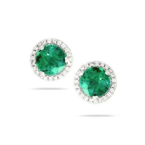 Green Emerald With Diamond White Gold 14K Women Studs 6.50 Carats - Gemstone Earring-harrychadent.ca