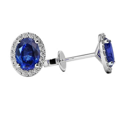 Halo Oval Sapphire With Round Diamonds 4.50 Carats Studs Earrings