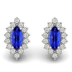 Halo Tanzanite With Natural Earth Mined Diamonds 6 Carats Stud Earrings Prong Set