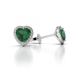 Heart Cut 4.40 Ct Green Emerald With Natural Earth Mined Diamonds Studs Halo Earrings Gold