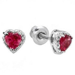 Heart Cut Pink Tourmaline With Natural Earth Mined Diamond Studs Earring 16.40 Carats