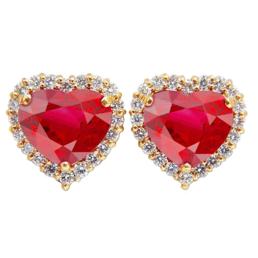 Heart Cut Ruby And Diamond Stud Earring 7.40 Carats Yellow Gold 14K - Gemstone Earring-harrychadent.ca