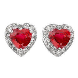Heart Cut Ruby & Round Diamond 6 Carats Stud Earrings White Gold 14K