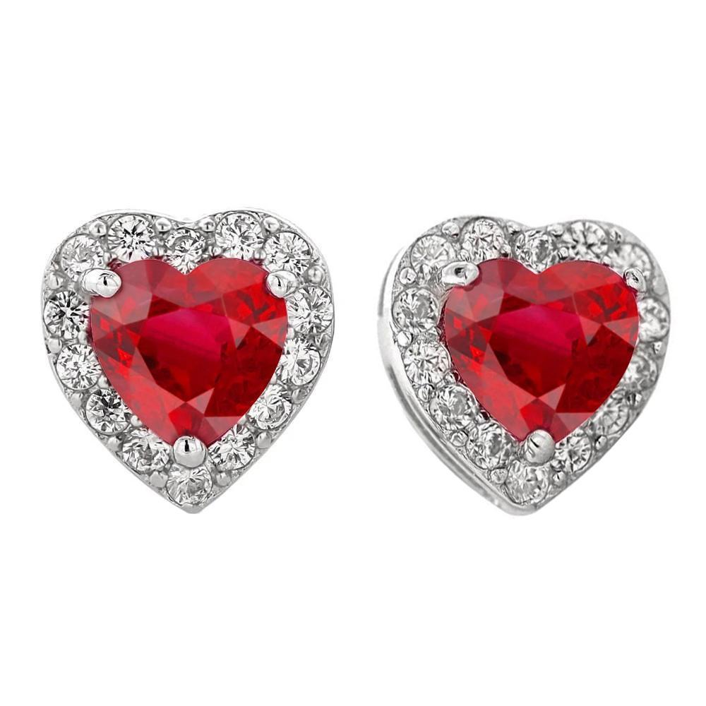 Heart Cut Ruby & Round Diamond 6 Carats Stud Earrings White Gold 14K - Gemstone Earring-harrychadent.ca