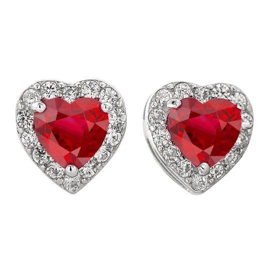 Heart Cut Ruby & Round Diamond 6 Carats Stud Earrings White Gold 14K - Gemstone Earring-harrychadent.ca