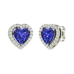 Heart Cut Tanzanite With Diamonds 5 Ct. Studs Earrings 14K Gold
