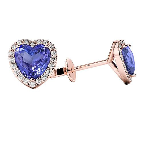 Heart Cut Tanzanite With Round Diamonds 5.50 Ct Studs Earrings Gold - Gemstone Earring-harrychadent.ca