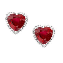 Heart Ruby With Natural Earth Mined Diamond Stud Halo Earring White Gold 14K 3.56 Carats