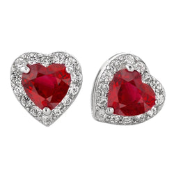 Heart Shape Ruby With Round Natural Earth Mined Diamonds 9.50 Ct Studs Earring Gold 14K