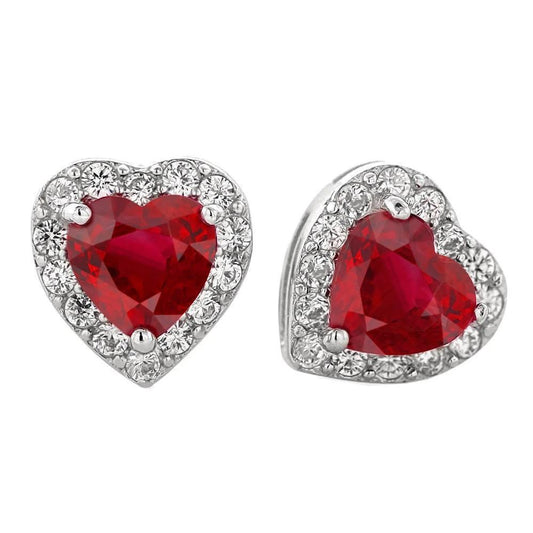 Heart Shape Ruby With Round Diamonds 9.50 Ct Studs Earring Gold 14K - Gemstone Earring-harrychadent.ca