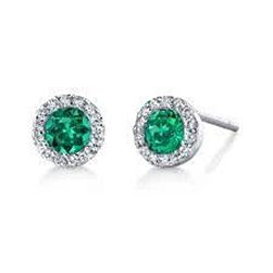 Ladies 2.50 Carats Green Emerald Halo Stud Earring White Gold 14K - Gemstone Earring-harrychadent.ca