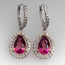 Ladies Dangle Earrings 12.50 Carats Tourmaline With Diamonds