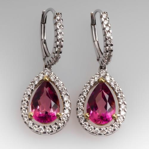 Ladies Dangle Earrings 12.50 Carats Tourmaline With Diamonds - Gemstone Earring-harrychadent.ca