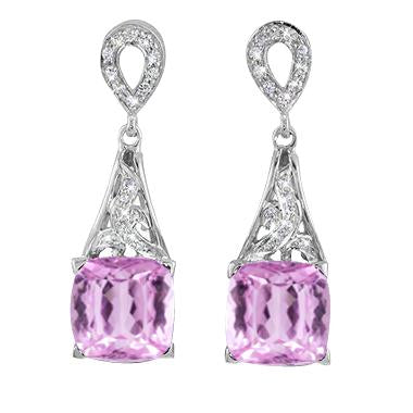 Ladies Dangle Earrings 26.70 Carats Pink Kunzite With Diamonds - Gemstone Earring-harrychadent.ca