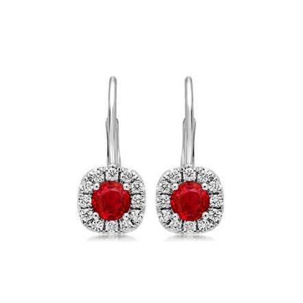 Ladies Dangle Earrings 4.40 Carats Ruby And Diamonds White Gold 14K - Gemstone Earring-harrychadent.ca