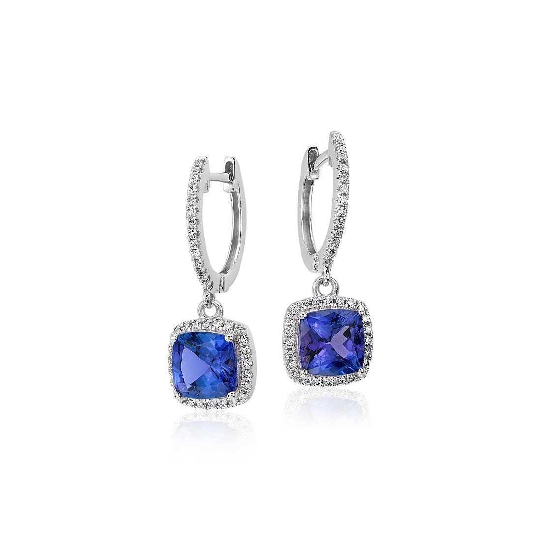 Ladies Dangle Earrings 4.92 Ct Tanzanite With Diamonds White Gold - Gemstone Earring-harrychadent.ca