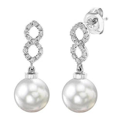 Ladies Dangle Earrings 40.32 Carats Fresh Water Pear With Natural Earth Mined Diamonds Gold