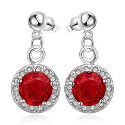 Ladies Dangle Earrings 6.70 Carats Round Cut Ruby With Natural Earth Mined Diamonds