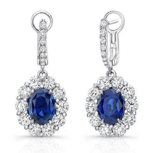Ladies Dangle Earrings 6 Carats Sapphire And Diamonds White Gold - Gemstone Earring-harrychadent.ca