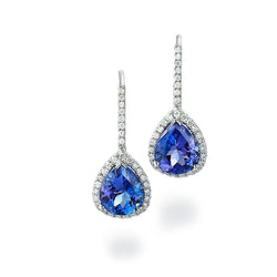 Ladies Dangle Earrings 7.20 Ct Tanzanite With Natural Earth Mined Diamonds White Gold 14K