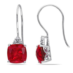 Ladies Dangle Earrings 8.30 Ct Ruby With Diamonds White Gold 14K