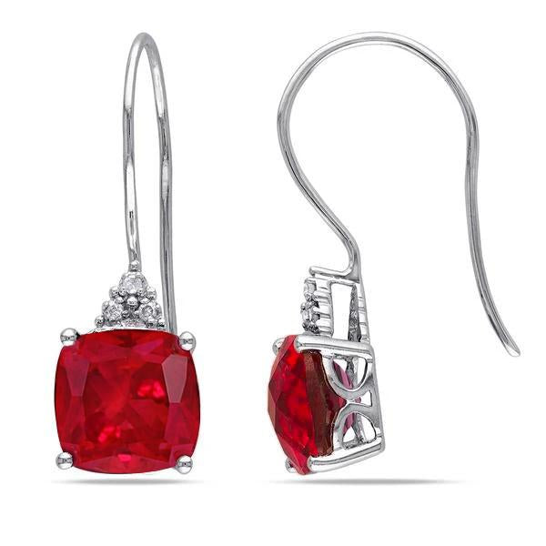 Ladies Dangle Earrings 8.30 Ct Ruby With Diamonds White Gold 14K - Gemstone Earring-harrychadent.ca