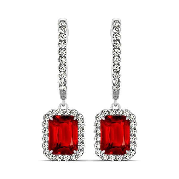 Ladies Dangle Earrings 9 Ct Red Ruby With Diamonds White Gold - Gemstone Earring-harrychadent.ca