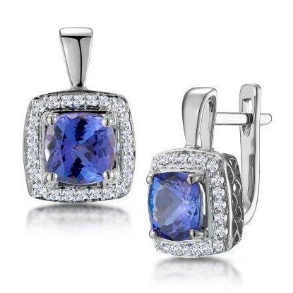 Ladies Hoop Earrings 4 Ct Blue Tanzanite And Diamonds White Gold - Gemstone Earring-harrychadent.ca