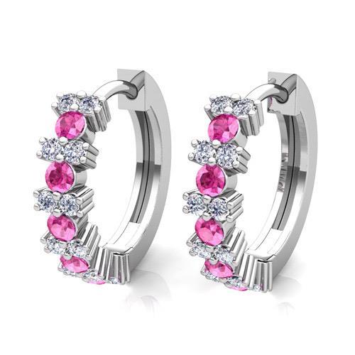 Ladies Hoop Earrings 9.60 Ct Pink Sapphire And Diamonds White Gold 14K - Gemstone Earring-harrychadent.ca