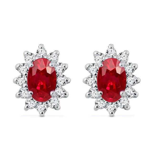 Ladies Stud Earrings 7.50 Carats Ruby And Diamond White Gold 14K - Gemstone Earring-harrychadent.ca