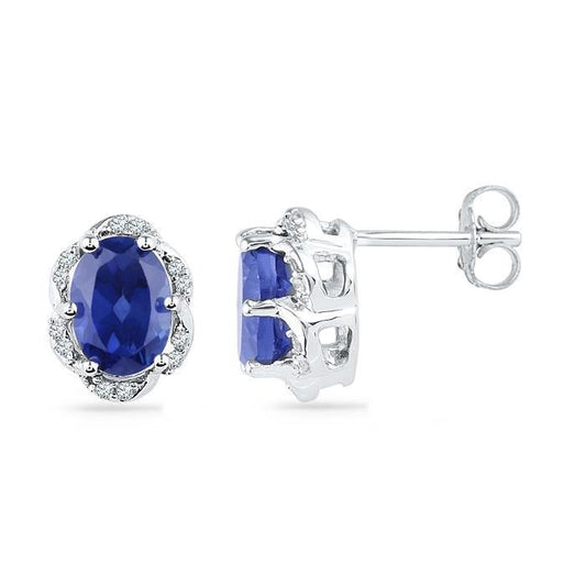 Ladies Stud Earrings Halo 4.50 Carats Sapphire & Diamonds - Gemstone Earring-harrychadent.ca