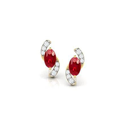 Ladies Studs Earrings 2.60 Carats Ruby And Diamonds New Yellow Gold - Gemstone Earring-harrychadent.ca