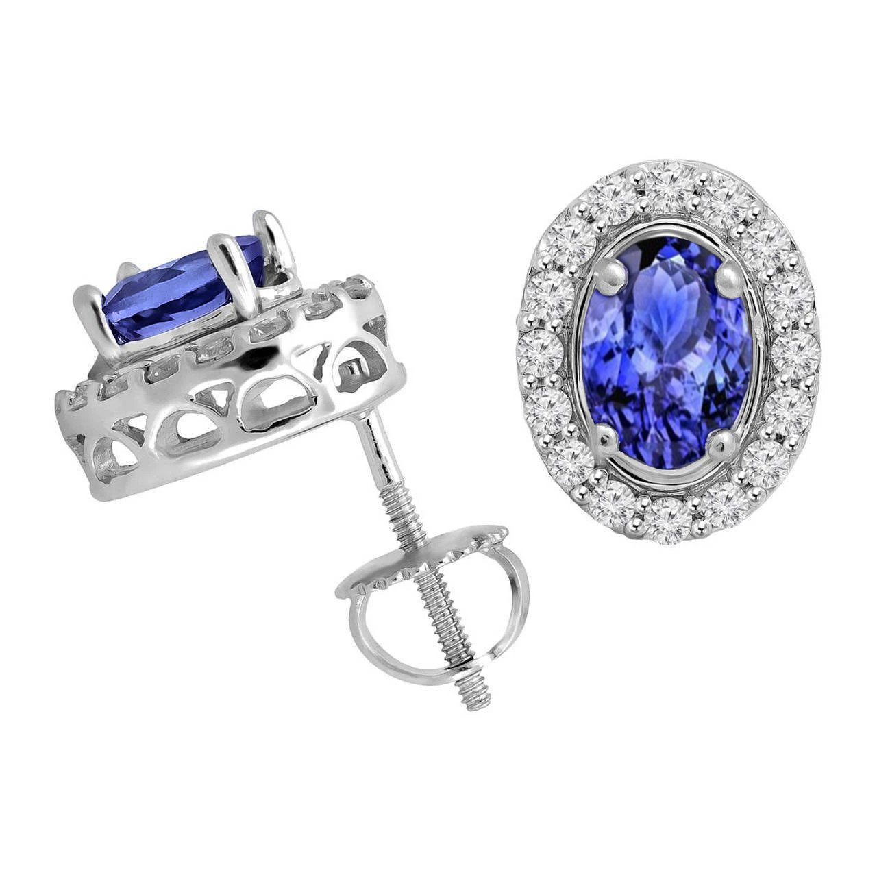 Ladies Studs Earrings 3.70 Ct Tanzanite With Diamonds White Gold 14K - Gemstone Earring-harrychadent.ca