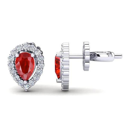 Ladies Studs Earrings 4.32 Carats Ruby And Diamonds White Gold 14K - Gemstone Earring-harrychadent.ca