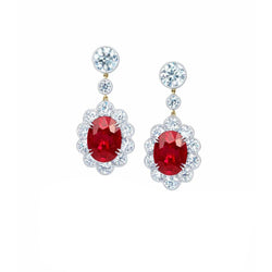 Lady Dangle Earrings 8.10 Carats Ruby And Natural Earth Mined Diamonds Gold 14K