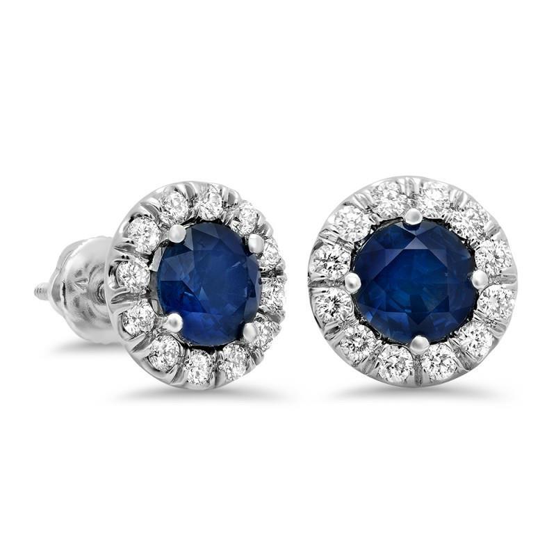 Lady Studs Earring Sri Lankan Sapphire Diamonds 4.20 Ct White Gold - Gemstone Earring-harrychadent.ca