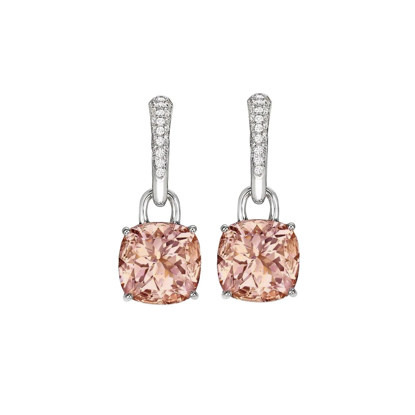 Morganite And Diamonds Dangle Earrings White Gold 14K 8.80 Carats - Gemstone Earring-harrychadent.ca