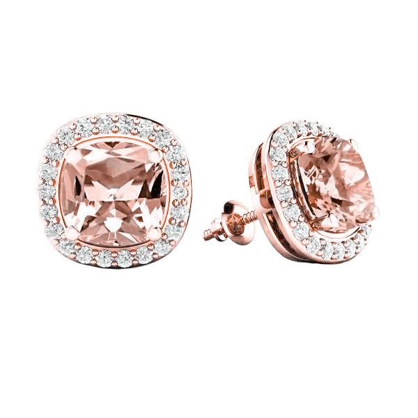 Morganite With Diamonds 12.70 Carats Studs Earrings Rose Gold 14K - Gemstone Earring-harrychadent.ca