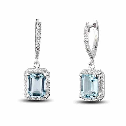 New Ladies Dangle Earrings 18 Ct Aquamarine And Diamonds - Gemstone Earring-harrychadent.ca