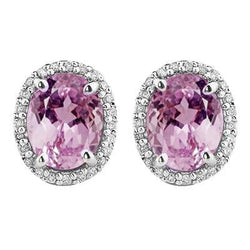 New Oval Cut Kunzite & Natural Earth Mined Diamond Studs White Gold 30.48 Carats