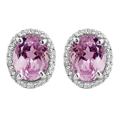 New Oval Cut Kunzite & Diamond Studs White Gold 30.48 Carats - Gemstone Earring-harrychadent.ca