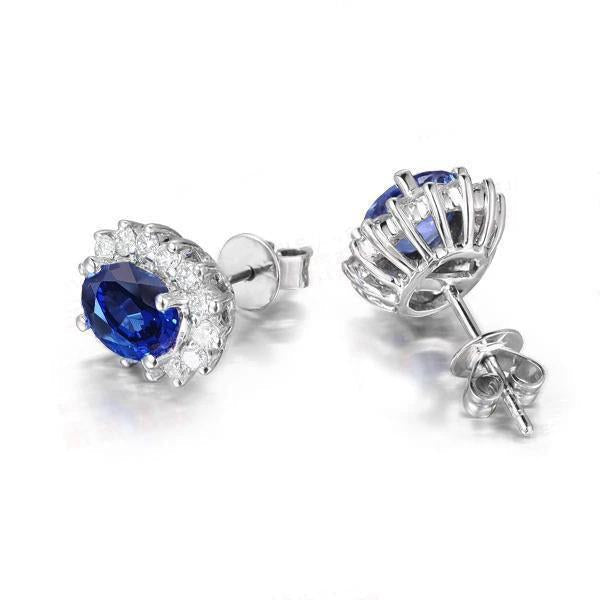 New Sapphire With Halo Diamond Stud Earrings 4.40 Carat White Gold 14K - Gemstone Earring-harrychadent.ca