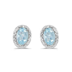 Oval Aquamarine With Diamonds 6 Ct Studs Earrings White Gold 14K