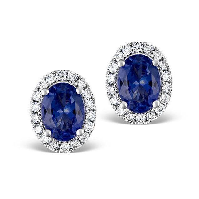 Oval Ceylon Sapphire Diamond Stud Earring White Gold 14K 5.40 Ct. - Gemstone Earring-harrychadent.ca