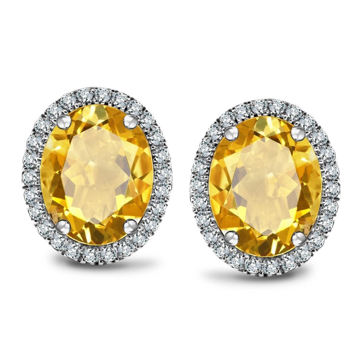 Oval Citrine With Diamond 45.50 Carats Stud Halo Earrings - Gemstone Earring-harrychadent.ca