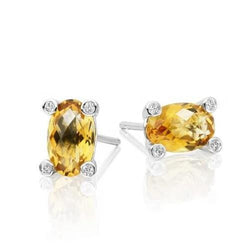 Oval Citrine With Round Natural Earth Mined Diamond 30.80 Carats Stud Earrings