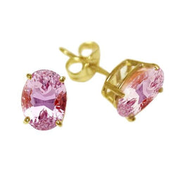 Oval Cut 30 Ct Pink Kunzite Ladies Studs Earrings Yellow Gold 14K